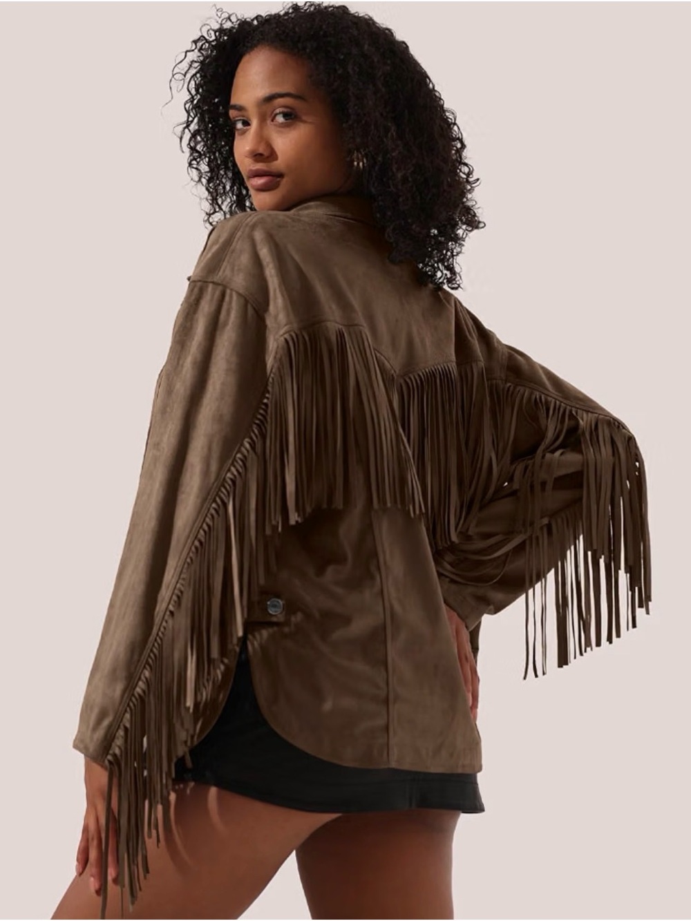 Vintage Brown Faux Suede Fringe Western Jacket Small